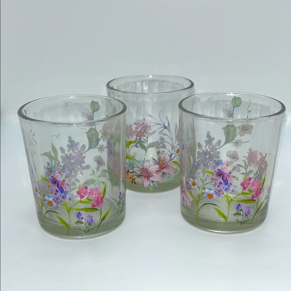 Floral Glass Tumblers Set of 3- Easter floral spring